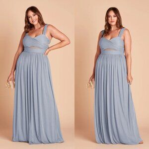 Birdy Grey Elyse Mesh Cutout Dusty Blue Bridesmaid Maxi Dress NWT